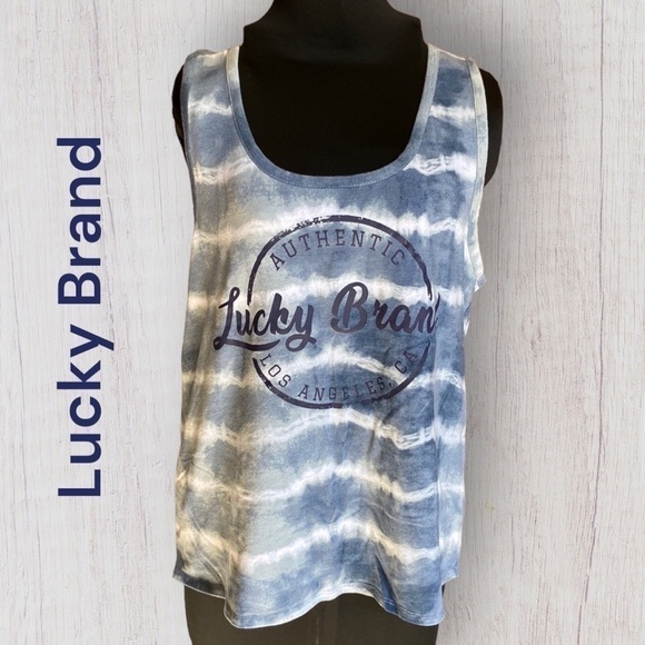 Lucky Brand Blue Tie Dye Scoop Neck Muscle Tank XXL - Picture 1 of 7